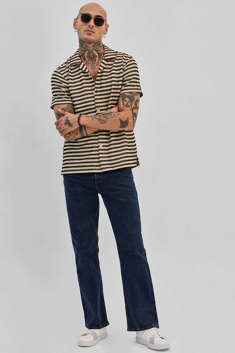 SNITCH Beige Textured Stripes Shirt